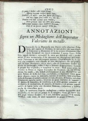 Annotazioni sopra un Medaglione dell' Imperator valeriano in metallo.