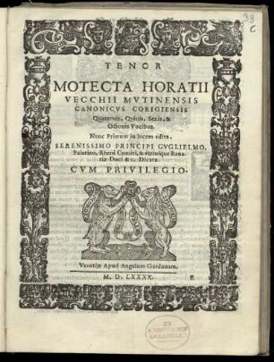 Oratio Vecchi: Motecta ... quaternis, quinis, senis, et octonis vocibus