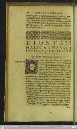 Dionysii Halicarnassei Funebrium Orationum Praecepta