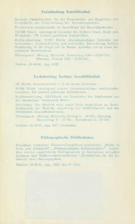 Fachabteilung Ratsbibliothek ; Fachabteilung Berliner Ärztebibliothek ; Bibliographische Publikationen
