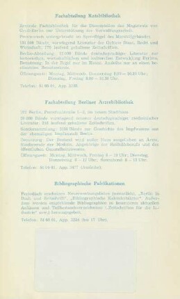Fachabteilung Ratsbibliothek ; Fachabteilung Berliner Ärztebibliothek ; Bibliographische Publikationen