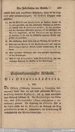 Sechsundzwanzigster Abschnitt. Die Oblatenbäckerey