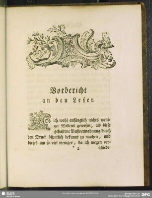 Vorbericht an den Leser