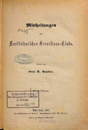 Mitteilungen des Nordböhmischen Excursions-Klubs. 4. 1881