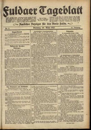 Ausgabe vom Dienstag, den 29. März 1921.