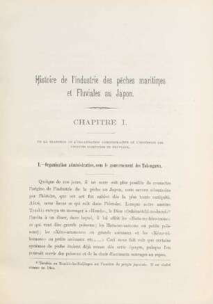 Chapitre I. De la tradition de l'oganisation administrative de l'industrie des produits maritimes et fluviaux