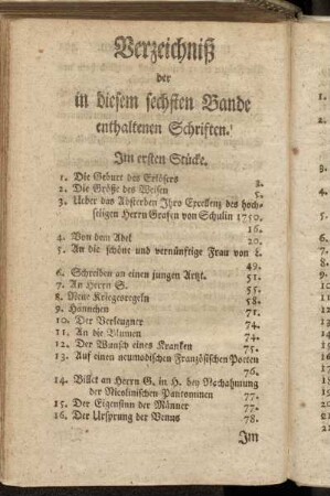 Verzeichniß der in diesem sechsten Bande enthaltenen Schriften.