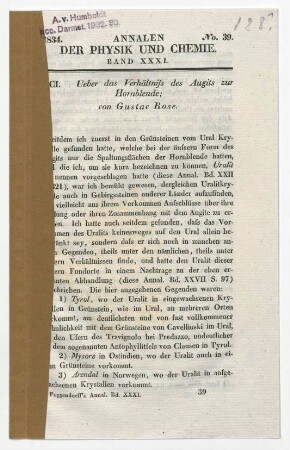 Ueber das Verhältnis des Augits zur Hornblende