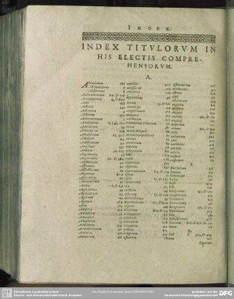 Index Titulorum In His Electis Comprehensorum