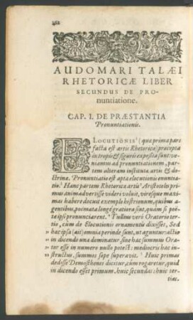 Audomari Talaei Rhetoricae Liber Secundus De Pronunciatione.
