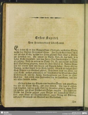 Erstes Kapitel. Von Friedersdorf überhaupt