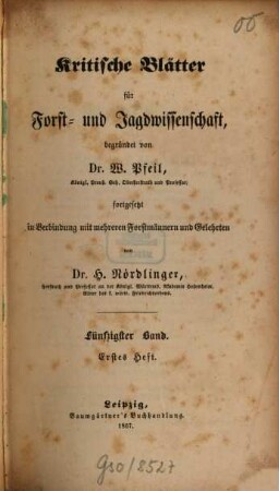 Kritische Blätter für Forst- und Jagdwissenschaft, 50. 1867/68