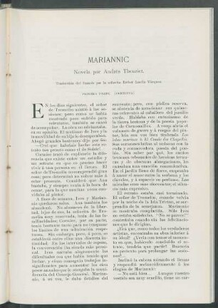 Mariannic. [Continuación] : Primera parte. [Novela traducida del francés.]