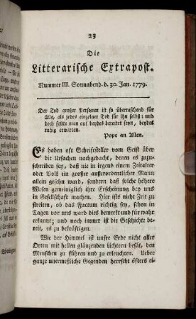 Nummer III. Sonnabend d. 30. Jan. 1779.