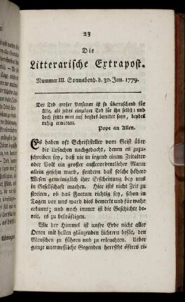 Nummer III. Sonnabend d. 30. Jan. 1779.