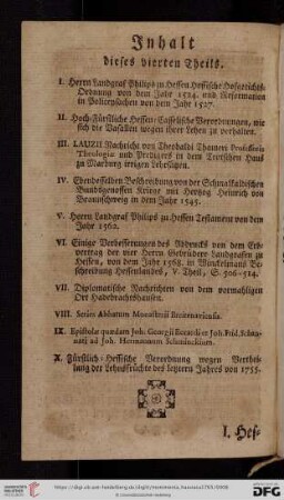 Inhalt dieses vierten Theils