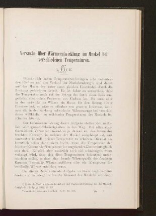 Versuche über Wärmeentwicklung im Muskel bei verschiedenen Temperaturen
