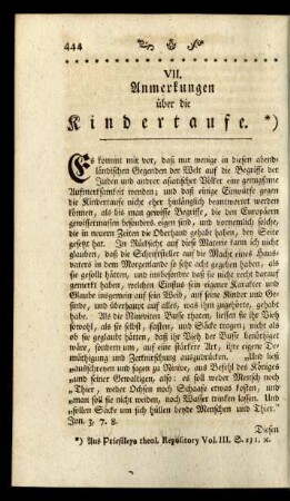 VII. Anmerkungen über die Kindertaufe