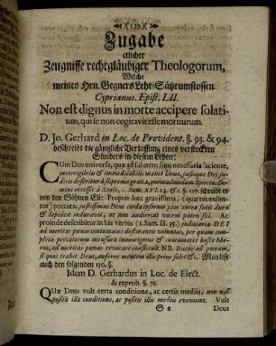 Zugabe etlicher Zeugnisse rechtgläubiger Theologorum, [...]