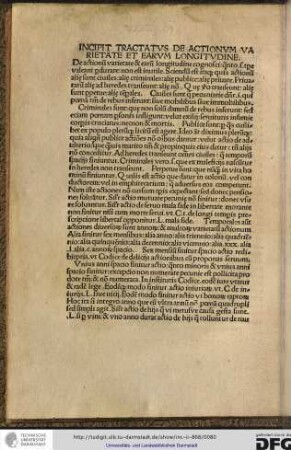 Incipit tractatus de actionum varietate et earum longitudine.
