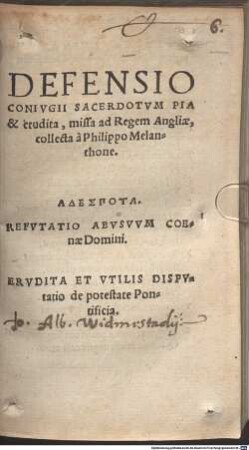Defensio Conivgii Sacerdotvm Pia & erudita : missa ad Regem Angliae