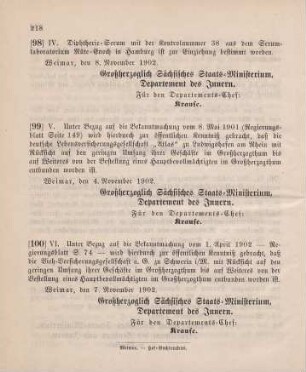 98. Ministerial-Bekanntmachung, betreffend Einziehung von Diphtherie-Serum