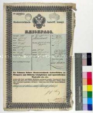 Österreichischer Reisepass für Herschmann Podiebrad von Berlin in die deutschen Bundesstaaten, England und Frankreich auf zwei Jahre