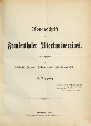 Monatsschrift des Frankenthaler Altertumsvereins. 4. 1896