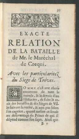 Exacte Relation De La Bataille de Mr. le Maréchal de Crequi.