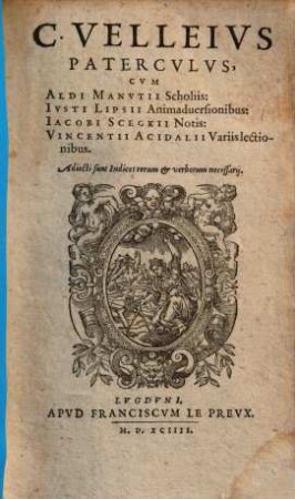 C. Velleivs Patercvlvs : Adiecti sunt Indices rerum et verborum necessarij
