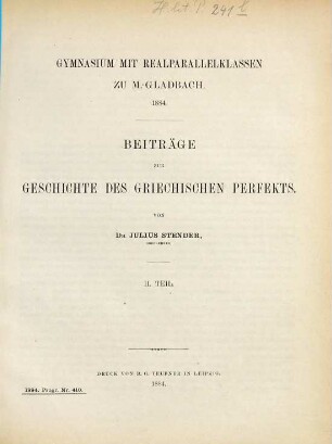 Beiträge zur Geschichte des griechischen Perfekts, 2