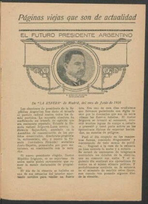 Páginas viejas que son de actualidad - El futuro presidente argentino