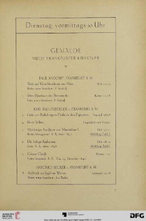 Gemälde meist Frankfurter Künstler (Nr. 1-104)