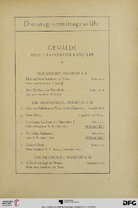 Gemälde meist Frankfurter Künstler (Nr. 1-104)