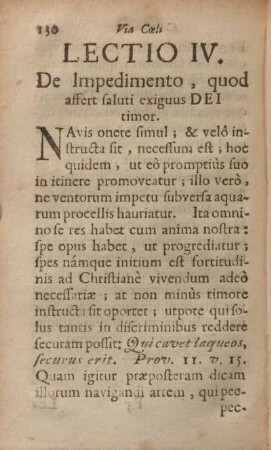 Lectio IV. De impedimento, quod affert saluti exiguus dei timor.