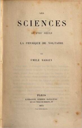 Les sciences au XVIIIe siècle : la physique de Voltaire