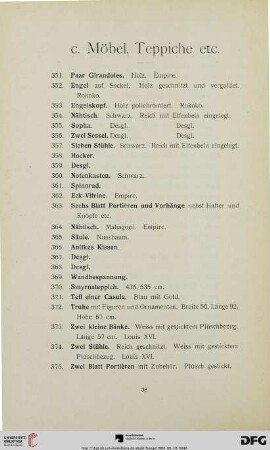 c. Möbel, Teppiche etc. (Nr. 351-412)