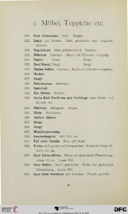 c. Möbel, Teppiche etc. (Nr. 351-412)