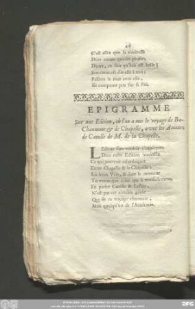 Epigramme Sur une Edition, où l'on a mis le voyage de Ba-Chaumont & de Chapelle, avec les Amours de Catulle de M. de la Chapelle.
