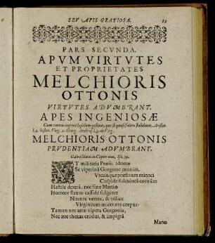 Pars Secunda. Apum Virtutes Et Proprietates Melchioris Ottonis [...]