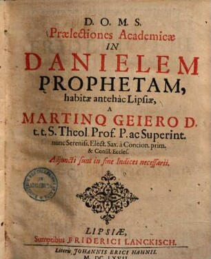 Praelectiones Academicae In Danielem Prophetam