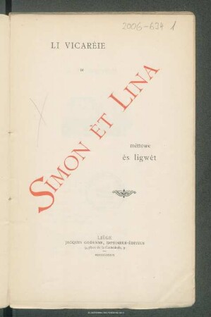 Li vicarèie di Simon èt Lina : mèttowe ès ligwèt