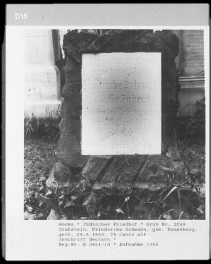 Grabstein von Friederike Schwab, geborene Rosenberg (gestorben 1893.06.26)