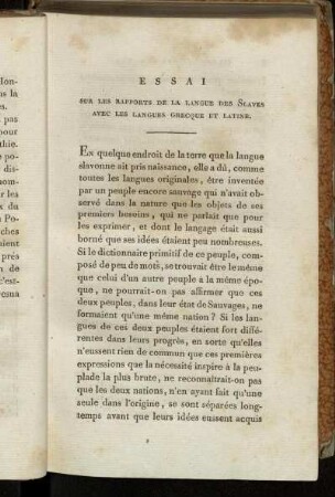 Essai sur les rapports de la langue des Slaves avec les langues grecque et latine