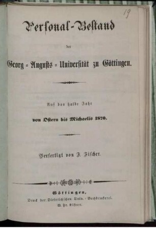 SS 1870: Personal-Bestand der Georg-Augusts-Universität zu Göttingen