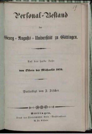 SS 1870: Personal-Bestand der Georg-Augusts-Universität zu Göttingen