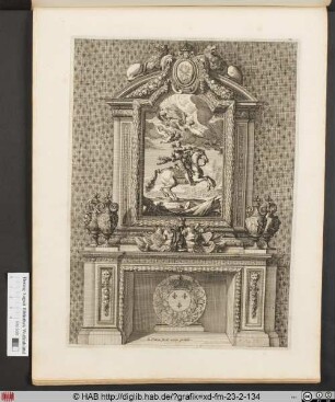 Cheminée ornée d'un tableau représentant le jeune roi Louis XIV à cheval.