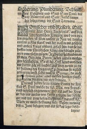 Eröberung/ Plunderung/ Schleiffung des Geschloss und Stadt Sant Paul/ der Stad Manterol und Sant Rickir/ sampt der belegerung/ der Stad Terrvana