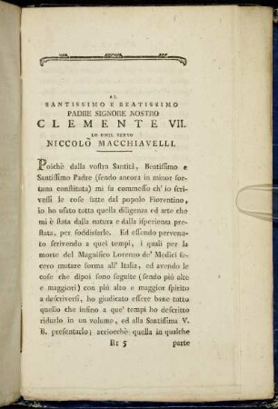 Al Santissimo beatissimo Padre Signore nostro Clemente VII.