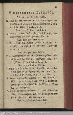 Eingegangene Geschenke